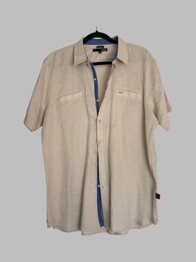 Men Linen shirt Size L Beige with blue. Harve Benard